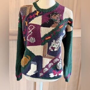 Vintage 90s Northern Isles Dog Sweater. Signatures Hand Knit Women’s Sz-M Green